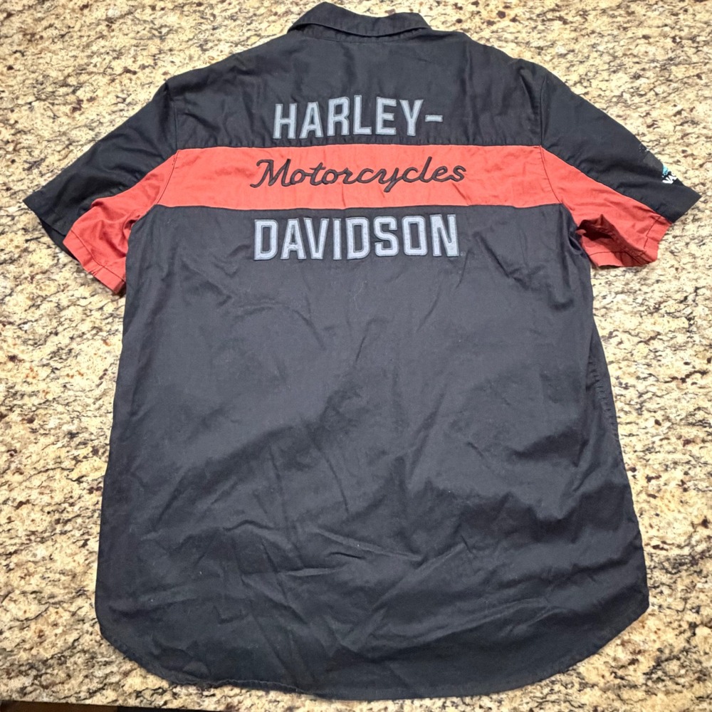 Harley Davidson Mens XL Nassau Bahamas SS Button Down Shirt Black Orange v